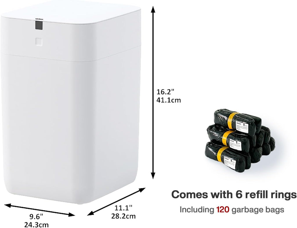 Airdeer Automatic Trash Can, 4 Gallon Self Sealing and Self-Changing Smart Trash Can, Motion Sensor, Touchless Garbage can with lid for Kitchen Bathroom Bedroom Office, 6 Refill Rings(A1, White)