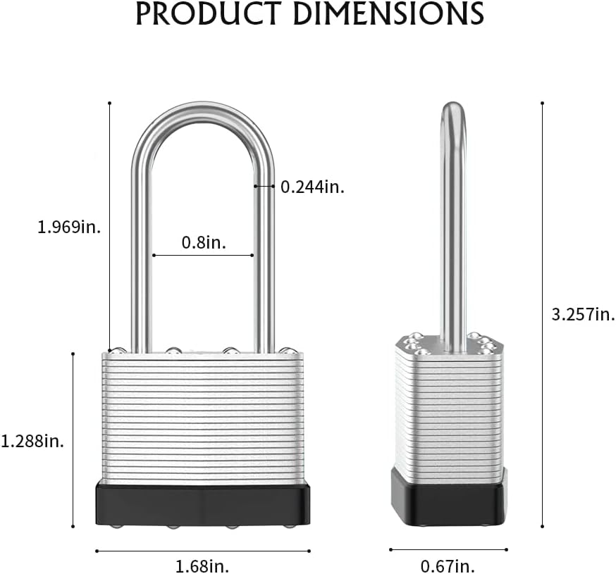 40mm Keyed Alike Nickel Plated Laminated Steel Padlock, 1-9/16" Wide Body 2-inch Long Shackle Padlocks with Keys Pack of 12