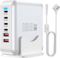 USB C Fast Charger Block, 120W 6-Port Charging Station GaN Hub Adapter, USB C Wall Multi Charger Power Strip Plug with On/Off Switch for iPad iPhone 17 16 15 14 13 12 Pro Max Galaxy S23 (White)