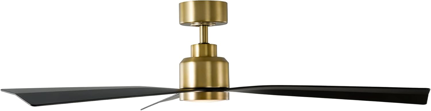 WAC F-003L-SB/MB Clean 52" Outdoor Ceiling Fan with LED Lights and Remote, Soft Brass Matte Black