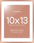 Homeforia 10x13 Picture Frame Rose Gold, High End Metal 10x13 Wall Hanging Frame with Mat 8.5x11, 10 x 13 Poster Frames Matted to 8.5 x 11 inch Photo, 10by13 Frames, Tempered Glass, Wall Kit, Set of 1