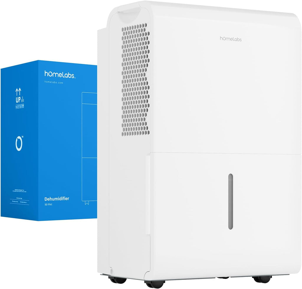 hOmeLabs Dehumidifier for Home, Office, Basements with Powerful Moisture Removal, Humidity Control, Auto Shut-off, Quiet Operation - 7,000 Sq Ft Wi-Fi (50 Pint MAX 120 Pint at 95°F, 90% RH)