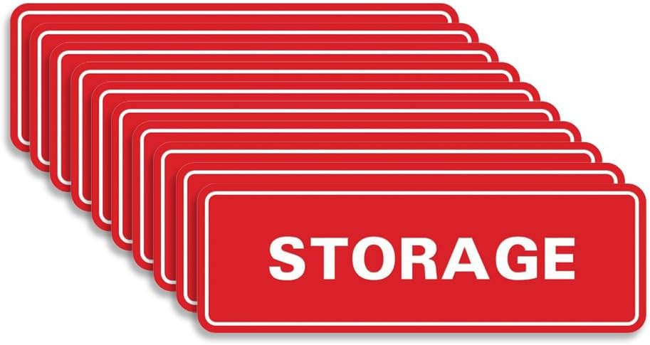 Standard STORAGE Door/Wall Sign -Red - Small (10 Pack)