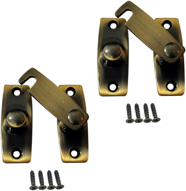 QCAA 2.5" x 2.65", Large, Heavy Solid Forged Brass Door Latch, 180 Degrees Flat Surface Mounting Door Latch Buckle for Doors & Windows, Antique Brass, 2 Pack, Made in Taiwan