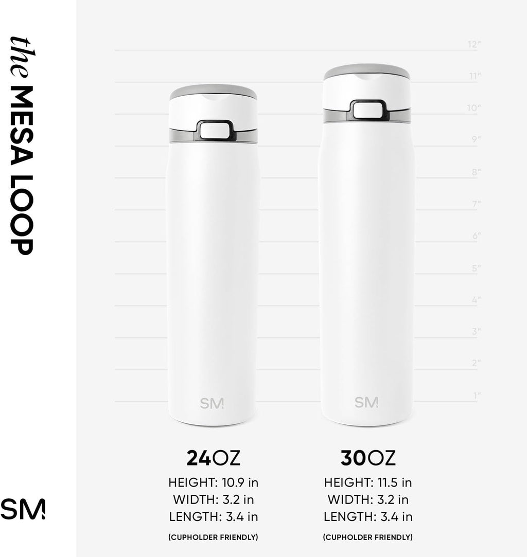 Simple Modern Mesa Loop Water Bottle with Covered Straw and Handle | 30oz Cup Holder Friendly Insulated Stainless Steel Bottles for Travel, Sports and School | Winter White