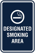 Signs ByLITA Portrait Round Designated Smoking Area Sign with Adhesive Tape, Mounts On Any Surface, Weather Resistant, Indoor/Outdoor Use (Navy Blue/White) - Medium