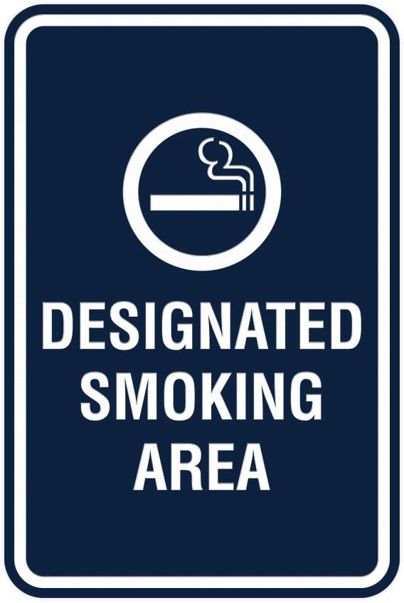 Signs ByLITA Portrait Round Designated Smoking Area Sign with Adhesive Tape, Mounts On Any Surface, Weather Resistant, Indoor/Outdoor Use (Navy Blue/White) - Large 2 Pack