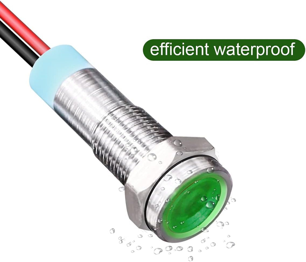 5pcs 8mm LED Metal Indicator Light AC/DC 12-24V Waterproof Signal Lamp Pilot Dash Directional with Wire(Green)