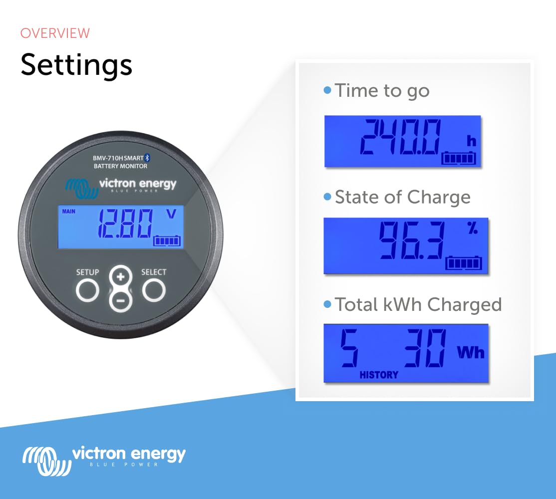 Victron Energy BMV-710H Smart Battery Monitor with Shunt - 60-385 VDC - Display and Bluetooth - Grey