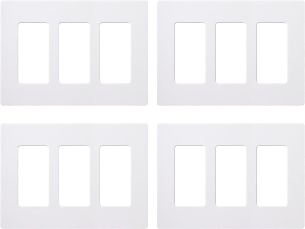 Lutron Claro Light Switch Cover Plate, 3 Gang Wallplate, for Decorator Light Switches, Rocker Light Switch Cover, Outlet Cover, Screwless Switch Plate Cover, Gloss, CW-3-WH-4, White, 4 Pack