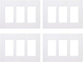 Lutron Claro Light Switch Cover Plate, 3 Gang Wallplate, for Decorator Light Switches, Rocker Light Switch Cover, Outlet Cover, Screwless Switch Plate Cover, Gloss, CW-3-WH-4, White, 4 Pack