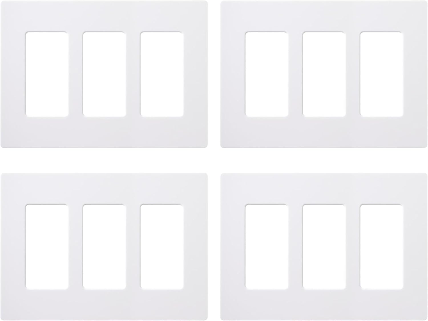 Lutron Claro Light Switch Cover Plate, 3 Gang Wallplate, for Decorator Light Switches, Rocker Light Switch Cover, Outlet Cover, Screwless Switch Plate Cover, Gloss, CW-3-WH-4, White, 4 Pack