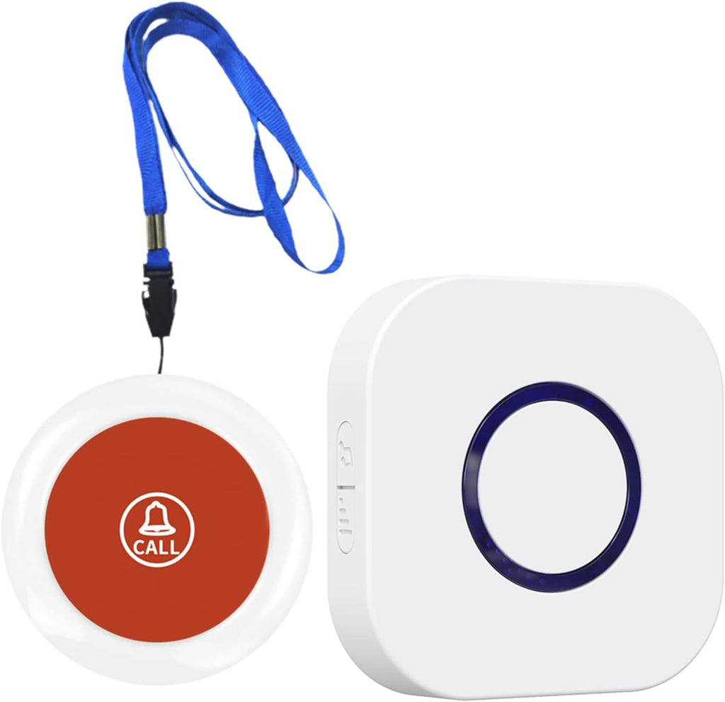 Caregiver Pager Wireless Emergency Button with SOS Alert for Seniors at Home - 38 Melodies 1000+ Feet Range for Elderly Patient Disabled Home Care Life Alert - 1 Plugin Receiver + 1 Transmitter White