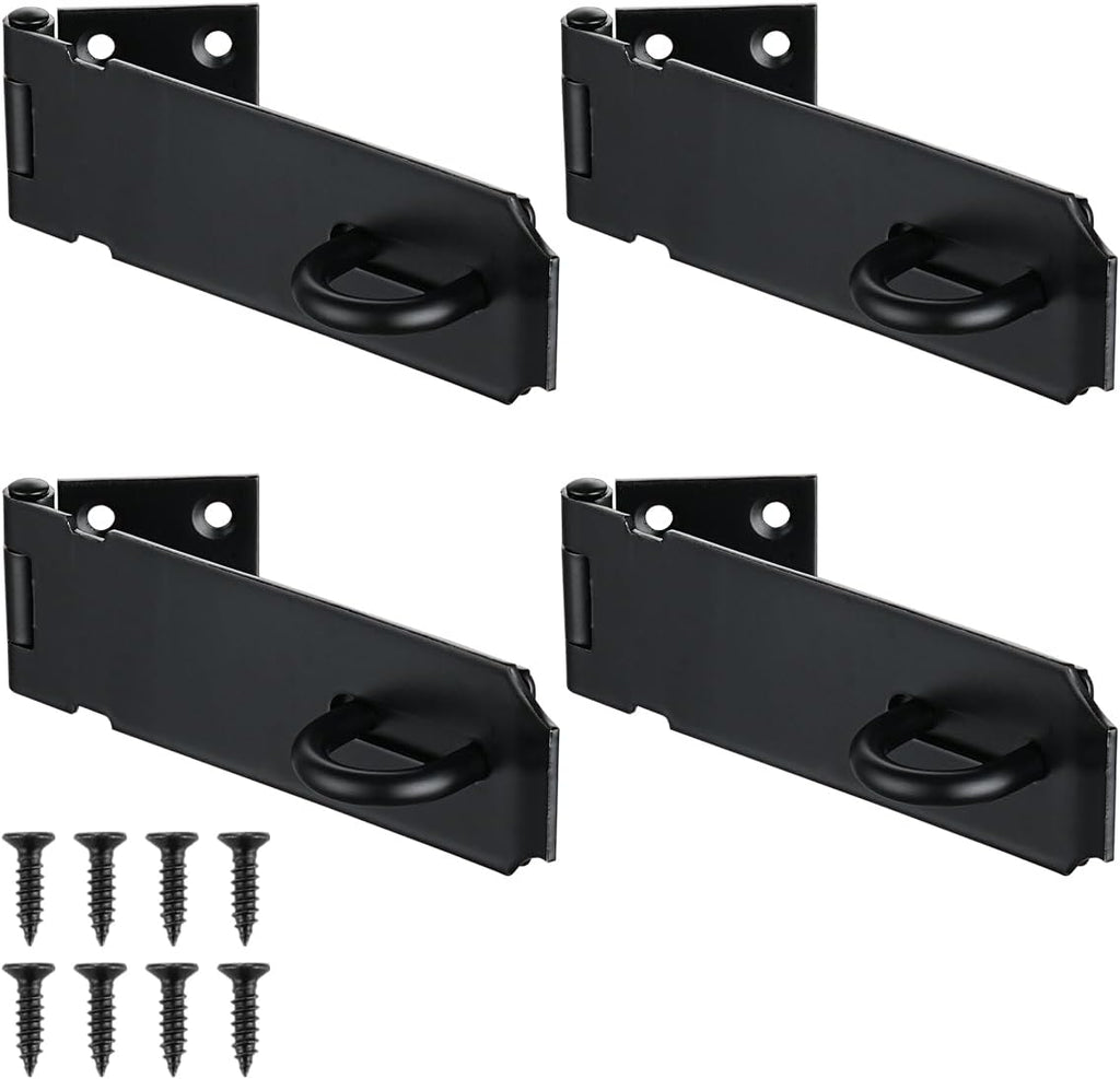 JQK Door Hasp Latch Lock, 5 Inch 304 Stainless Steel Safety Packlock Clasp Thickness 1.9 mm, Matte Black 4 Pack, DL130-PB-P4