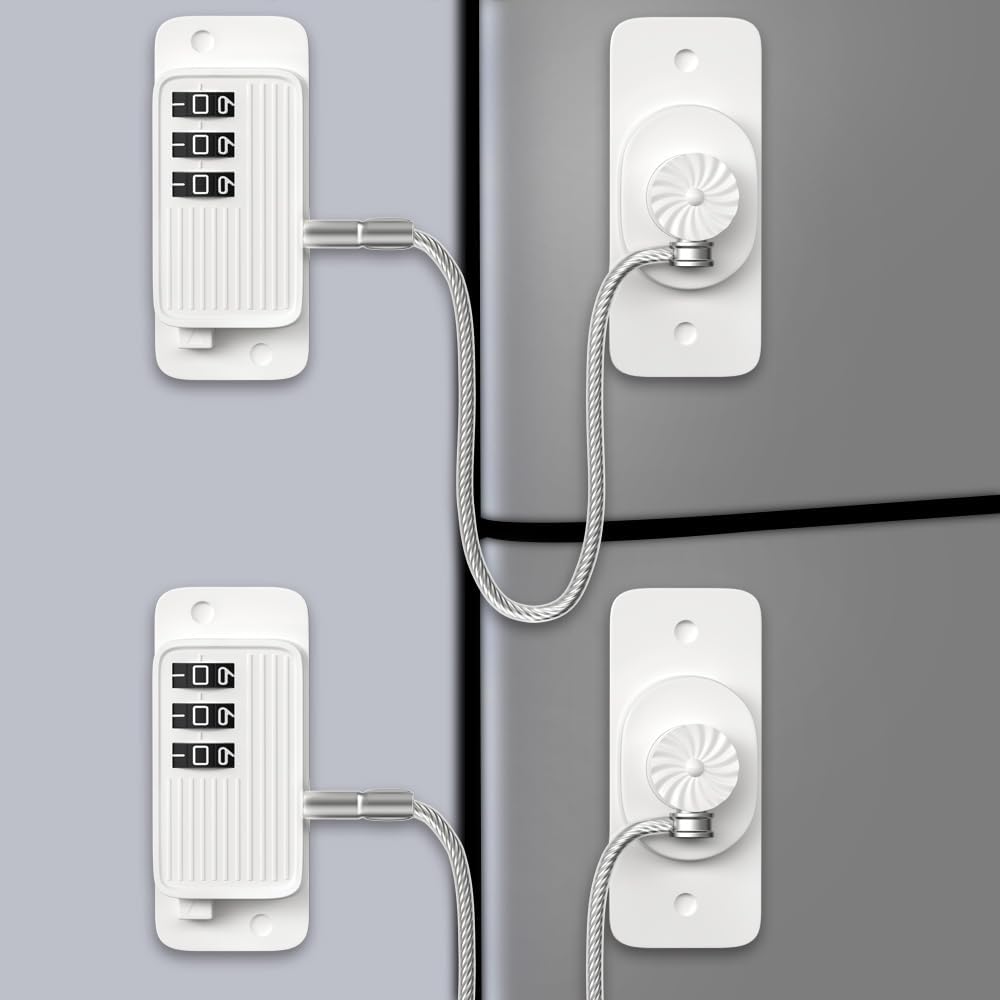Child Proof Your Fridge & Freezer, AOSITE 2-Pack Adhesive Digital Locks, Keyless Entry with Combination Code for Kids Safety, No Keys, No Drilling (White Adults Fridge Children Lock)