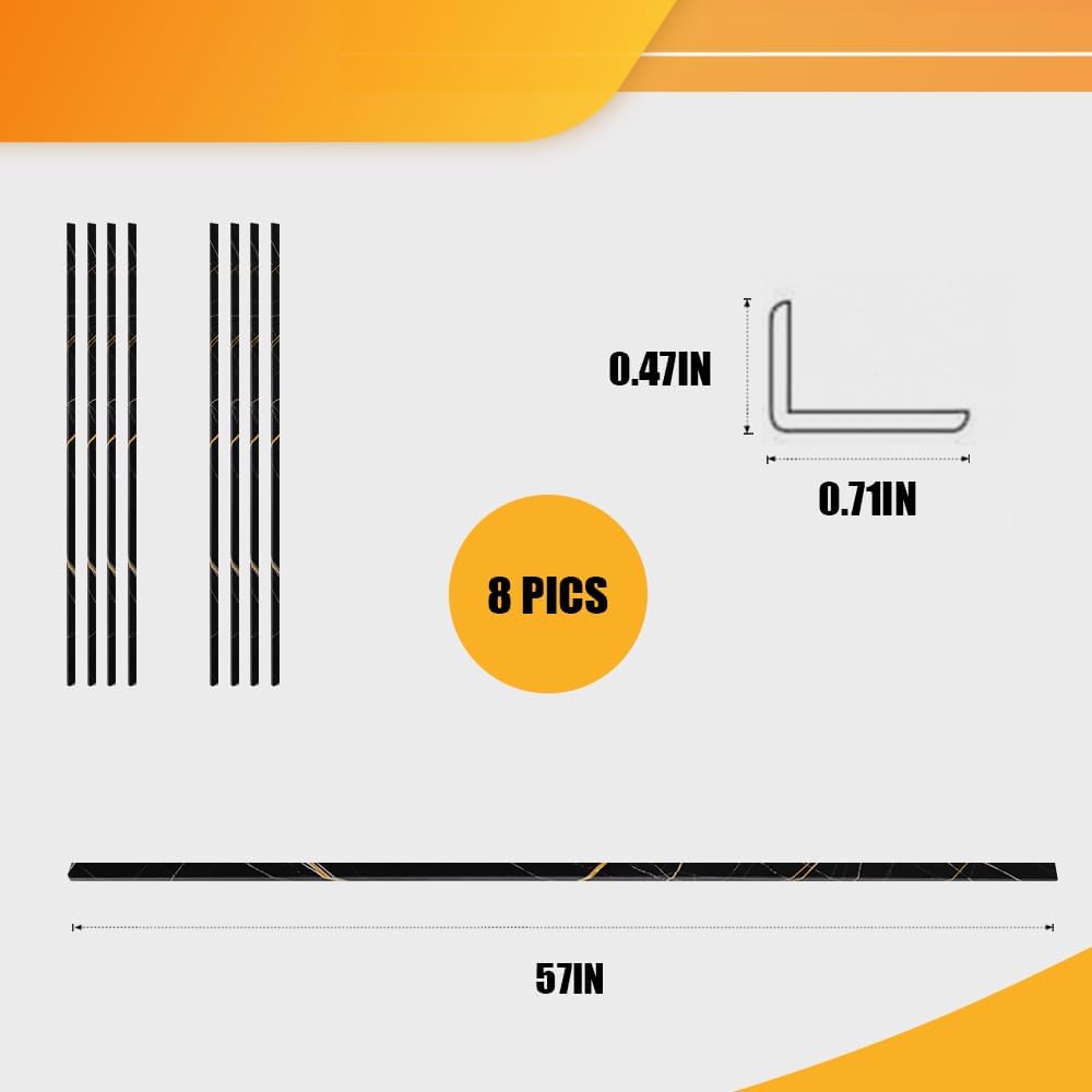 OUZUGIE 8-Pack 57 Inches, WPC Slat Wall Panel Trim,Corner Guard for Low Grille (Black Marble)