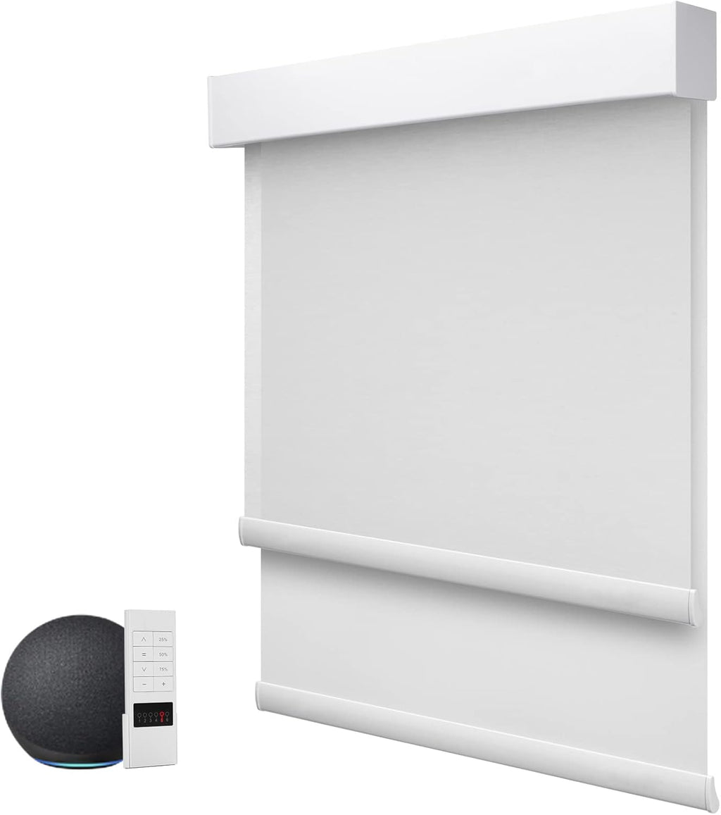 ZSTARR Motorized Day and Night Dual Smart Blind for Window with Valance Rechargeable Motor,Blackout Roller Shade Custom Size,with Valance Suitable for Home,Office (Full Blackout Pure White)