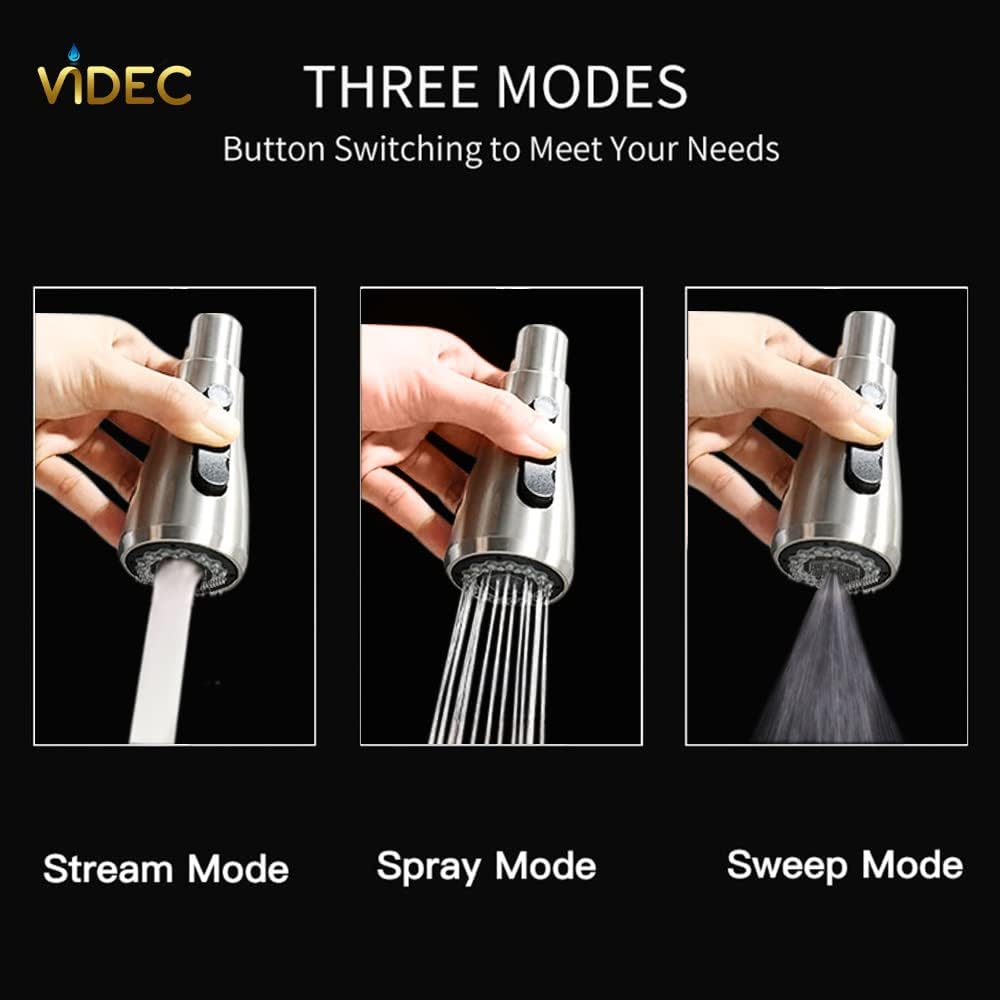 Smart Kitchen Faucet, 3 Modes Pull Down Sprayer, Touch On Sensor Activated, LED Temperature Control, 360-Degree Rotation, 1 or 3 Hole Deck Plate. 10-Year Warranty. (KW-70SN, Brushed Nickel)