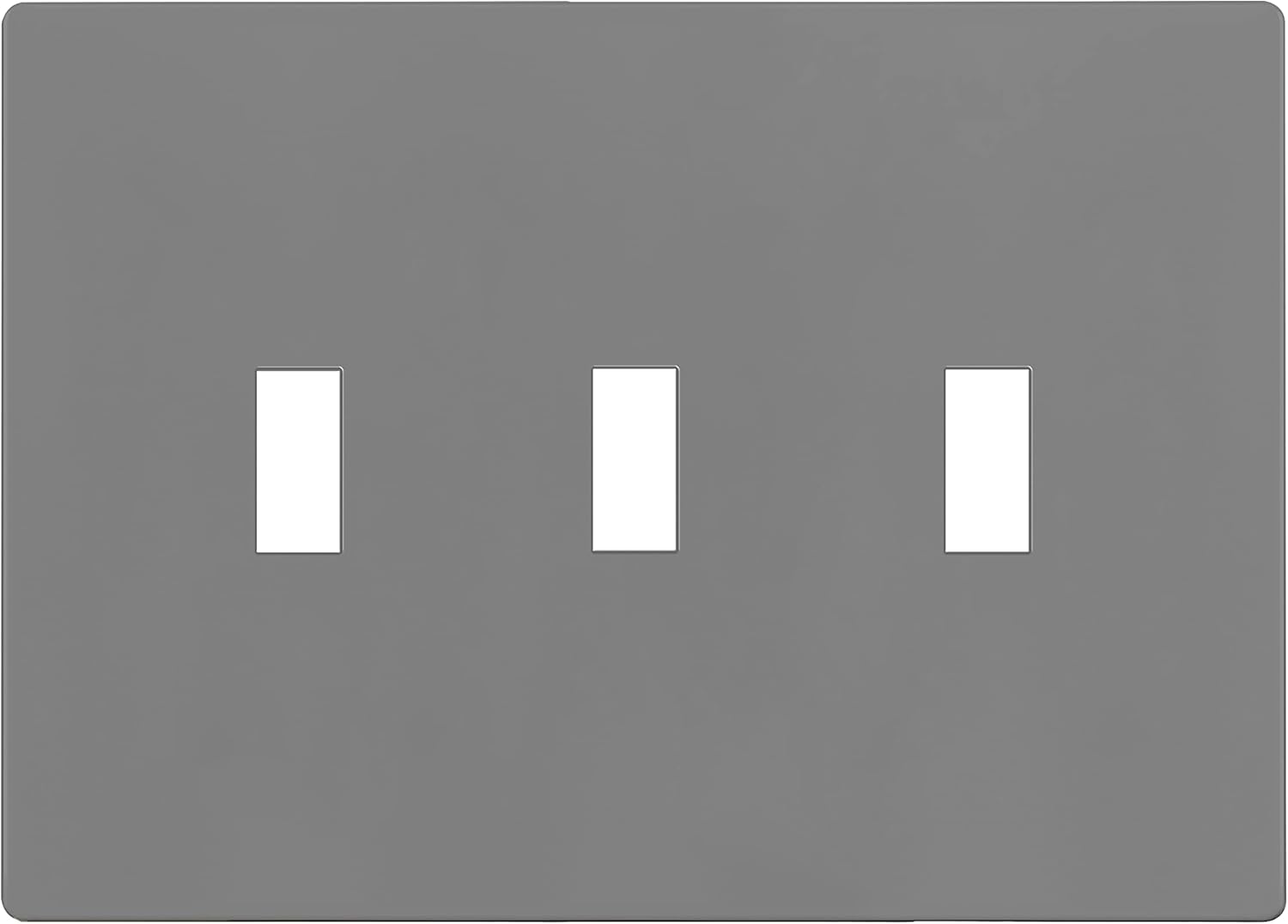 ENERLITES Screwless Triple Toggle Switch Wall Plate, Child Safe Light Switch Cover, Standard Size 3-Gang 4.68" x 6.53", Unbreakable Polycarbonate Thermoplastic, UL Listed, SI8813-GY, Glossy, Gray