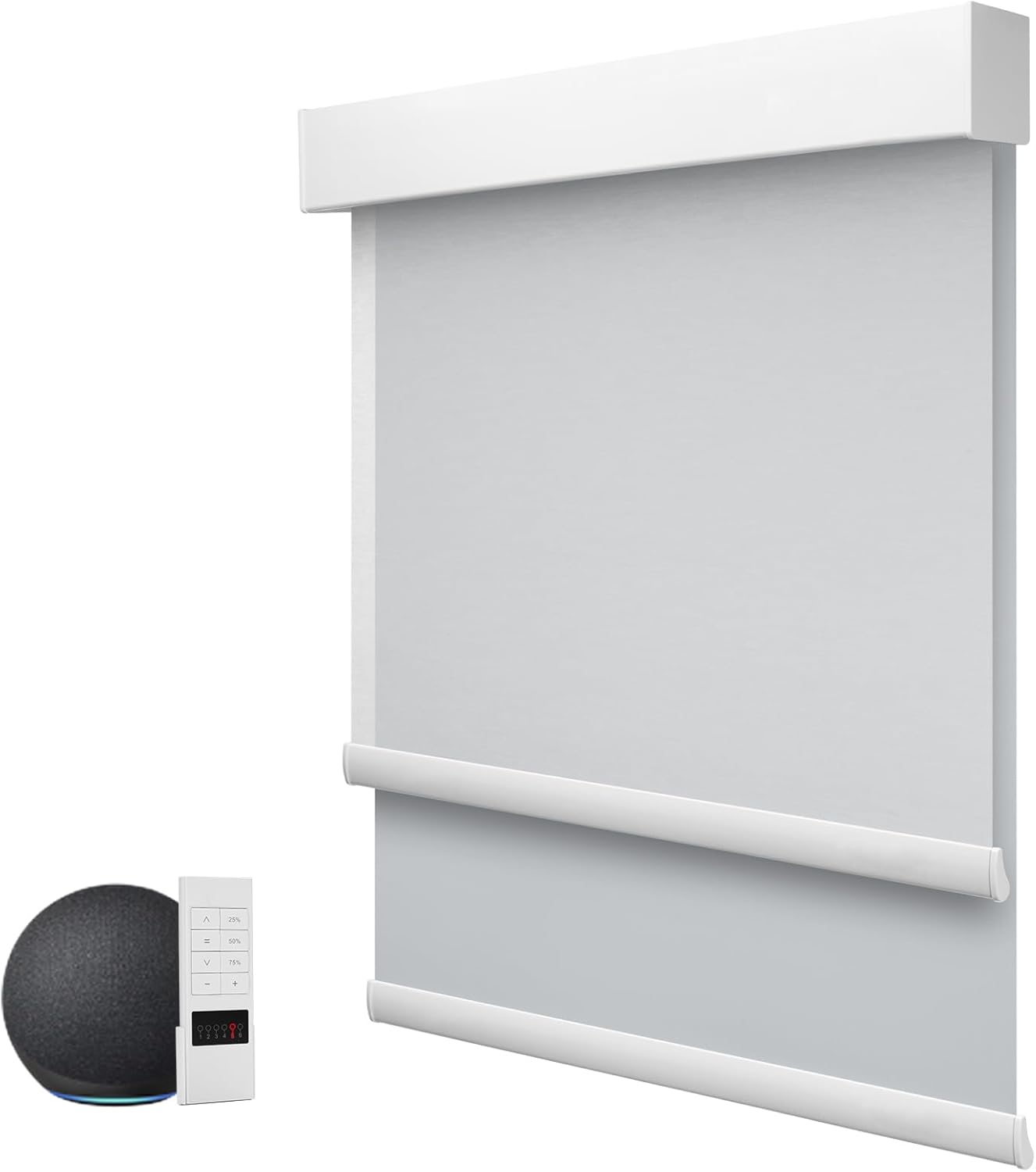 ZSTARR Motorized Day and Night Dual Smart Blind for Window with Valance Rechargeable Motor,Blackout Roller Shade Custom Size,with Valance Suitable for Home,Office (Full Blackout Light Grey)