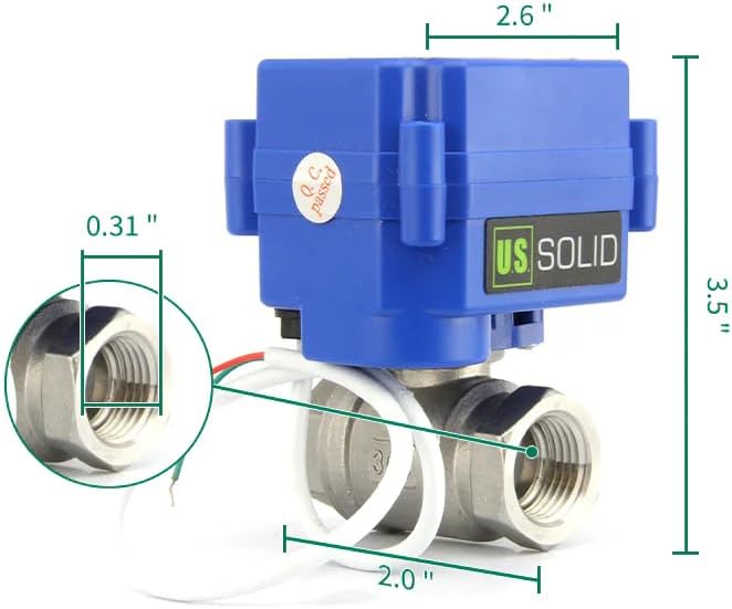 U.S. Solid Motorized Ball Valve- 1/4" Stainless Steel Ball Valve with Full Port, 9-24V AC/DC and 2 Wire Auto Return Setup