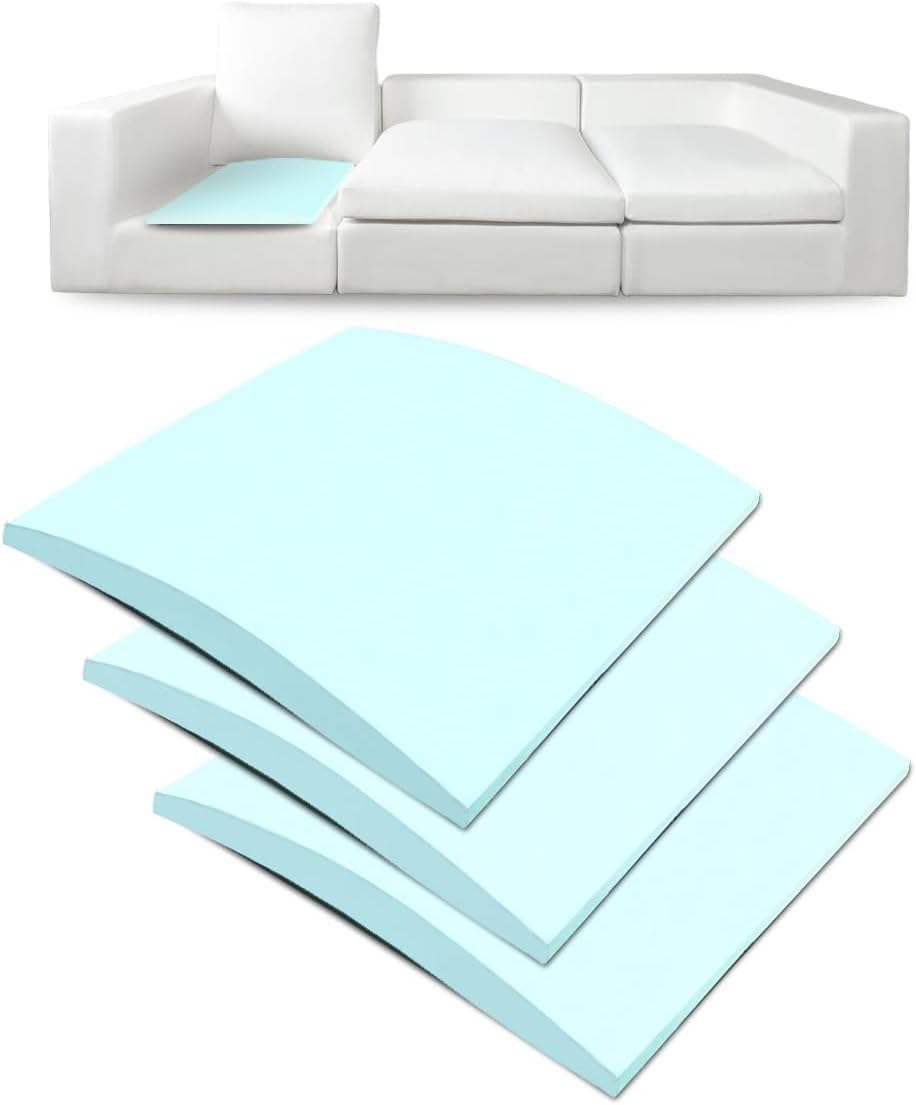 Couch Cushion Supports for Sagging Seat 22'' x 22'' High Density 40D Curved Foam Sofa Cushion Support Under The Saggy Pads Firmer Foam Lifters for Saggy Couch Set of 3 (Blue, 22''*22'')