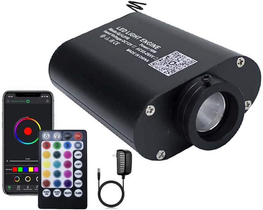 AZIMOM 16W Car Use Sound Activated Fiber Optic Light Box Engine Music Sensor Mode RGBW APP/Remote Control Starlight Engine Driver for Car Indoor Star Lighting Decoration