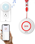 SINGCALL Caregiver Pager Panic Button Emergency Call Button for Elderly Alarm Bell Medical Alert Calling System for Seniors Waterproof Tuya Smart 1 SOS Button 1 Plugin Receiver (only 2.4GHz WiFi)