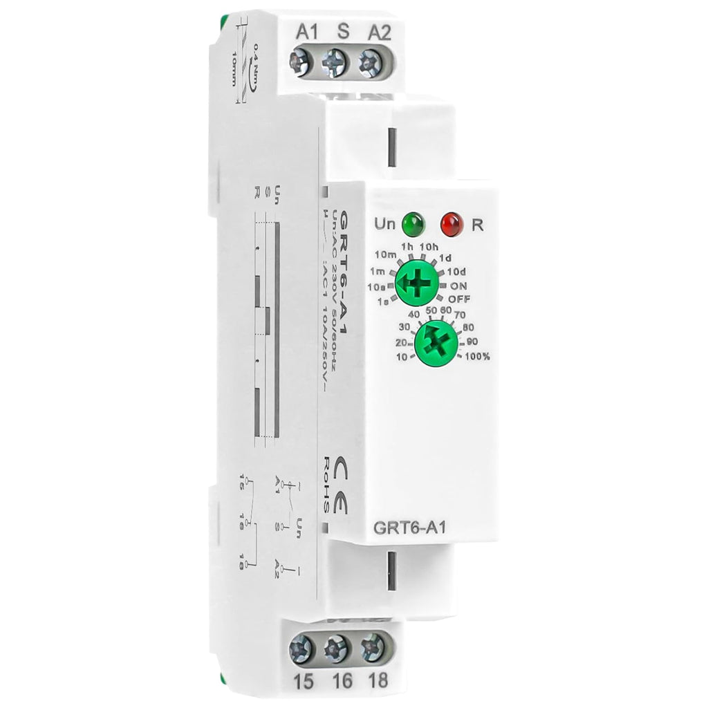 Delay ON Time Relay, GRT6 A1 230V 10A Time Delay Relay Module, Delay Timer Switch 10A AC230V Adjustable Delay Timer Switch in Din Rail