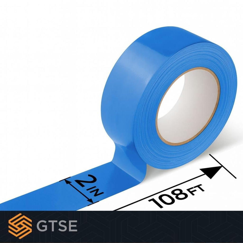GTSE 2 inch x 108 ft Blue PVC Vinyl Floor Tape, Safety Marking Tape, 6 mil Thick, Suitable for Dance Floors, Gyms, Warehouses, Sports Facilities