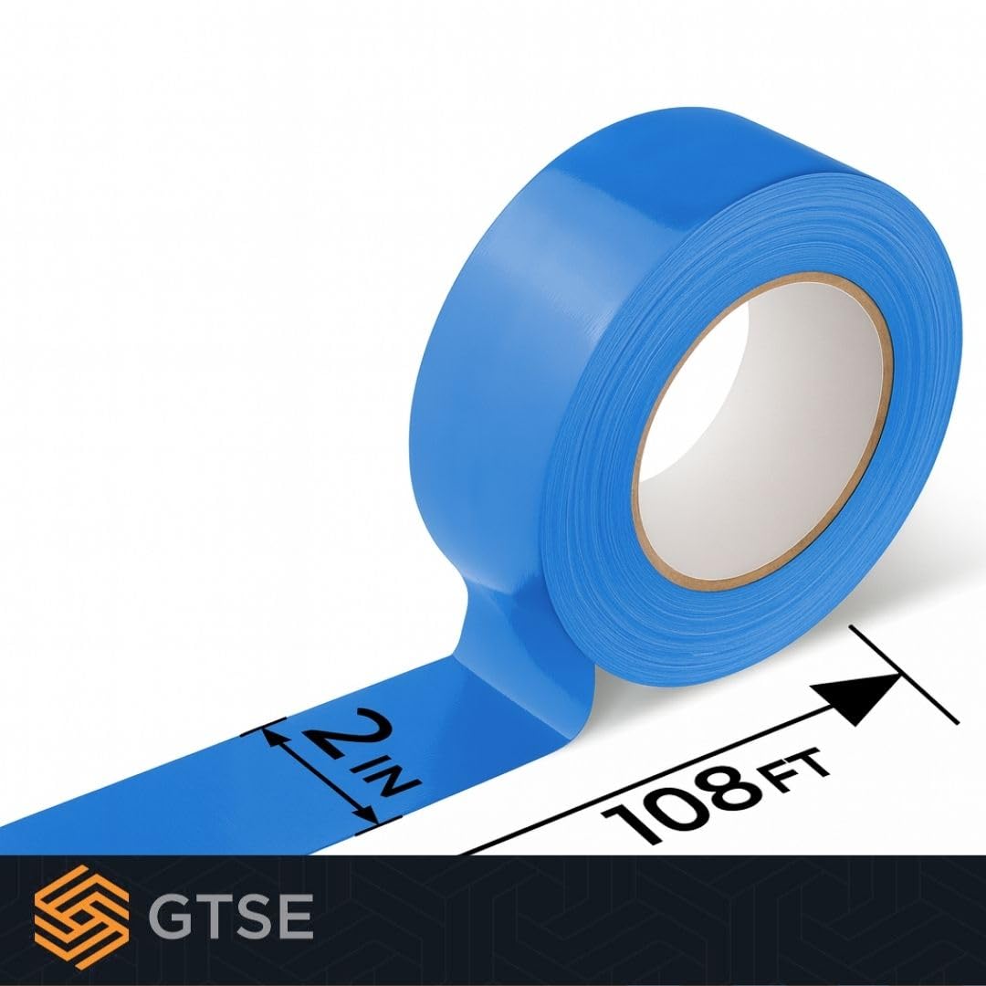 GTSE 2 inch x 108 ft Blue PVC Vinyl Floor Tape, Safety Marking Tape, 6 mil Thick, Suitable for Dance Floors, Gyms, Warehouses, Sports Facilities