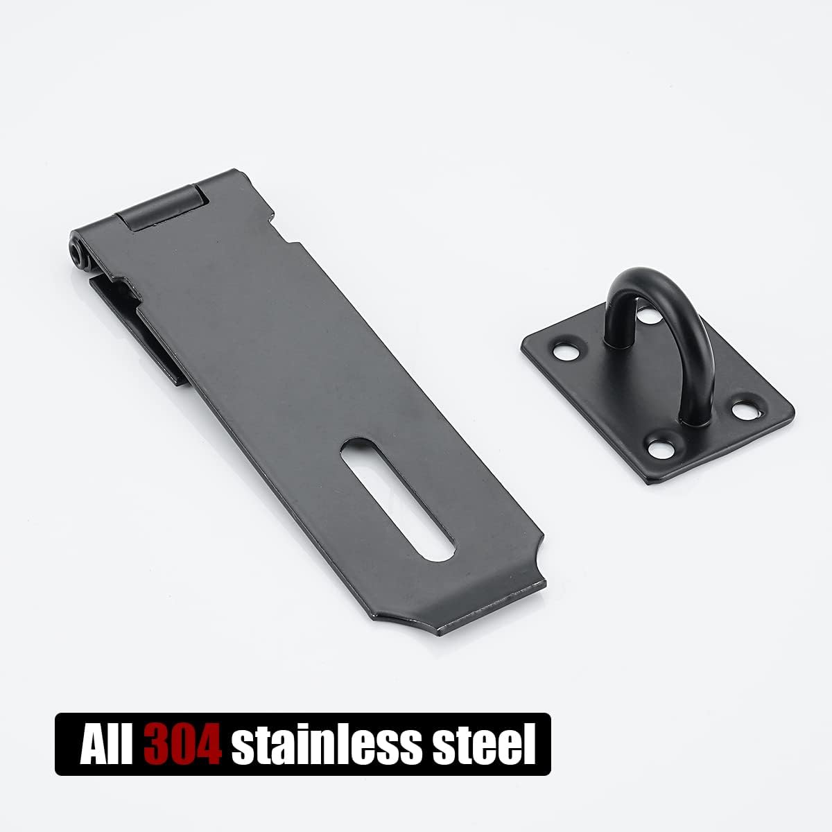 JQK Door Hasp Latch Lock, 5 Inch 304 Stainless Steel Safety Packlock Clasp Thickness 1.9 mm, Matte Black, DL130-PB