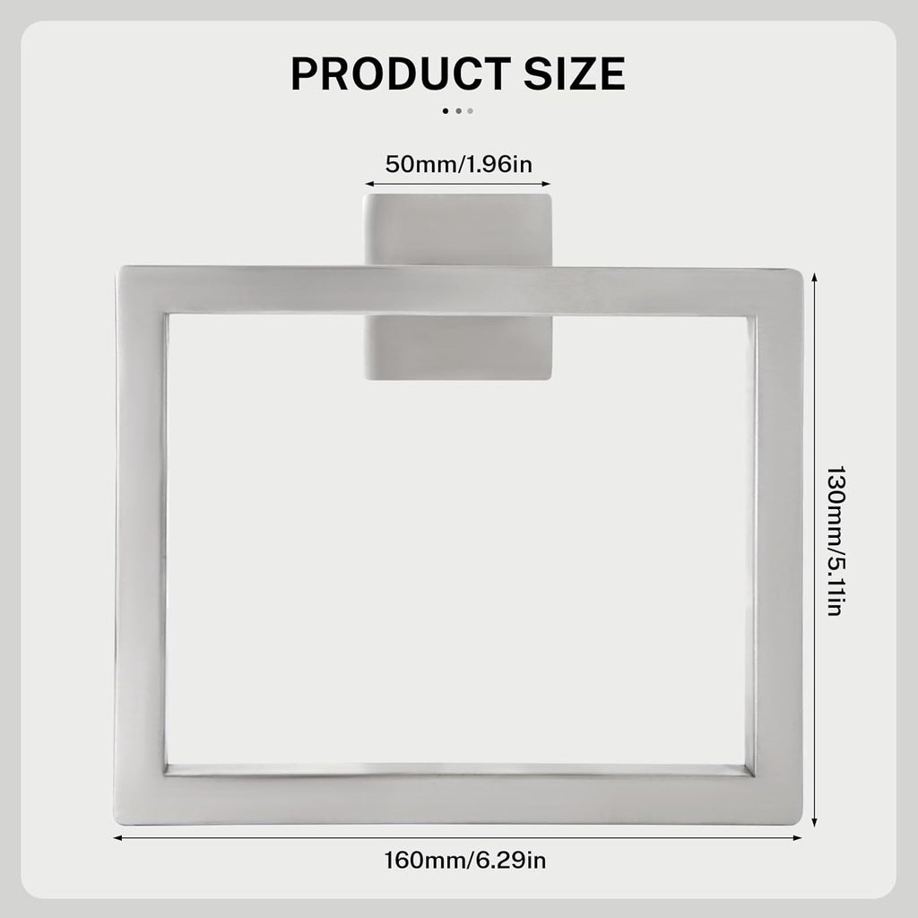 2-Piece Brushed Nickel Square Towel Ring,Modern Hand Towel Holder for Bathroom,Stainless Steel Towel Hangers Wall-Mounted Towel Rack