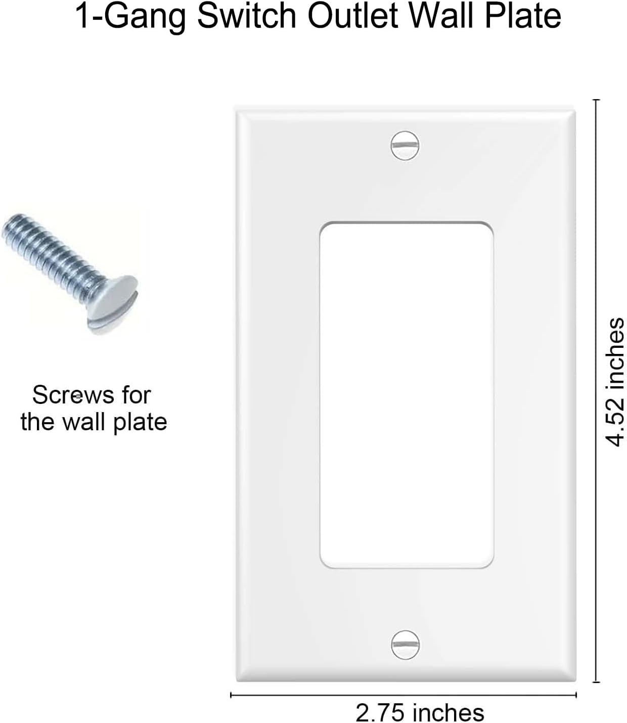 Decorator Wall Plates 1-Gang Switch Outlet Electrical Cover Plate Unbreakable Thermoplastic Faceplate for Light Receptacle Outlet Switch, White (4 Pack)