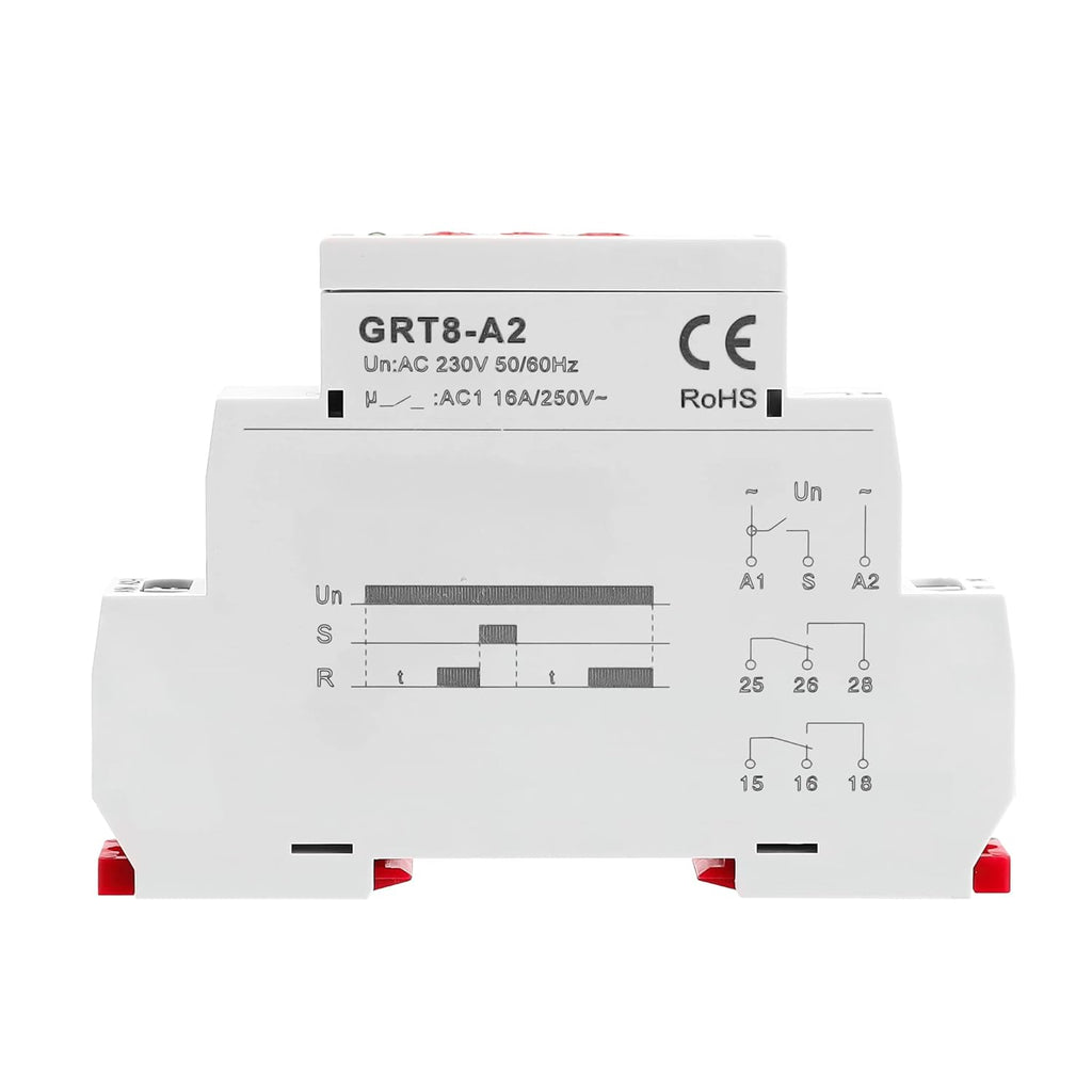 GEYA Delay On Single Function Time Relay 2 Outputs 16A Electronic Adjustable Power ON Timer Delay Relay Rail Modular(GRT8 A2,AC230V)