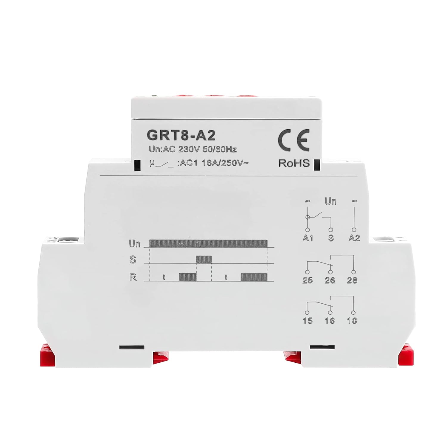 GEYA Delay On Single Function Time Relay 2 Outputs 16A Electronic Adjustable Power ON Timer Delay Relay Rail Modular(GRT8 A2,AC230V)