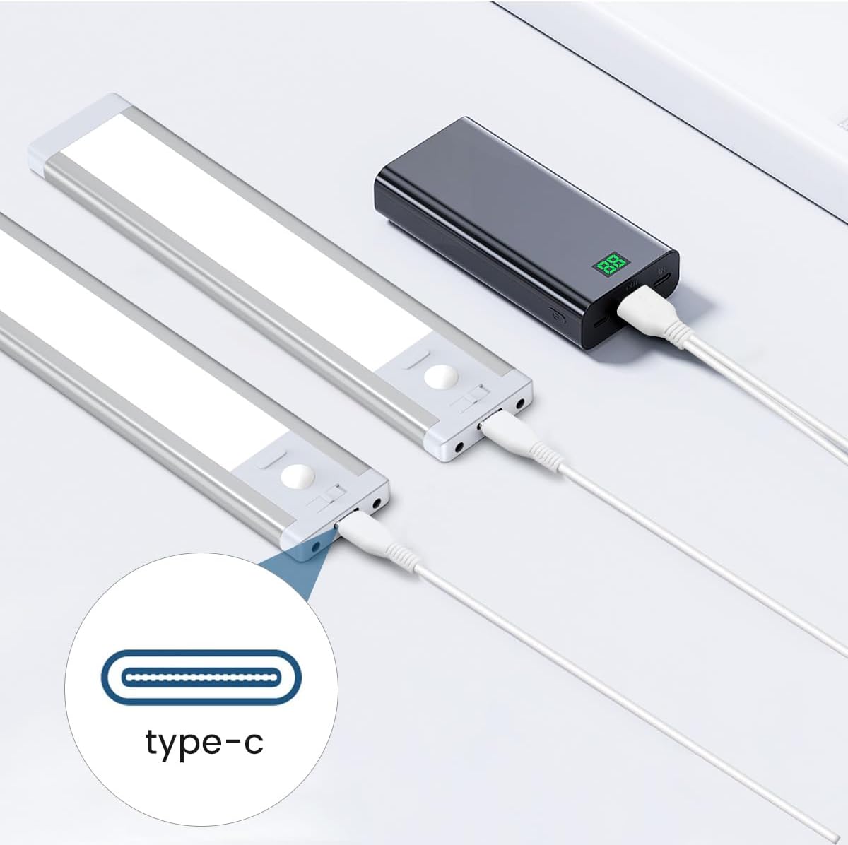 Under Cabinet Lighting USB C Charging Cable, Charger for MCGOR Motion Sensor Light Indoor, with Power Adapter