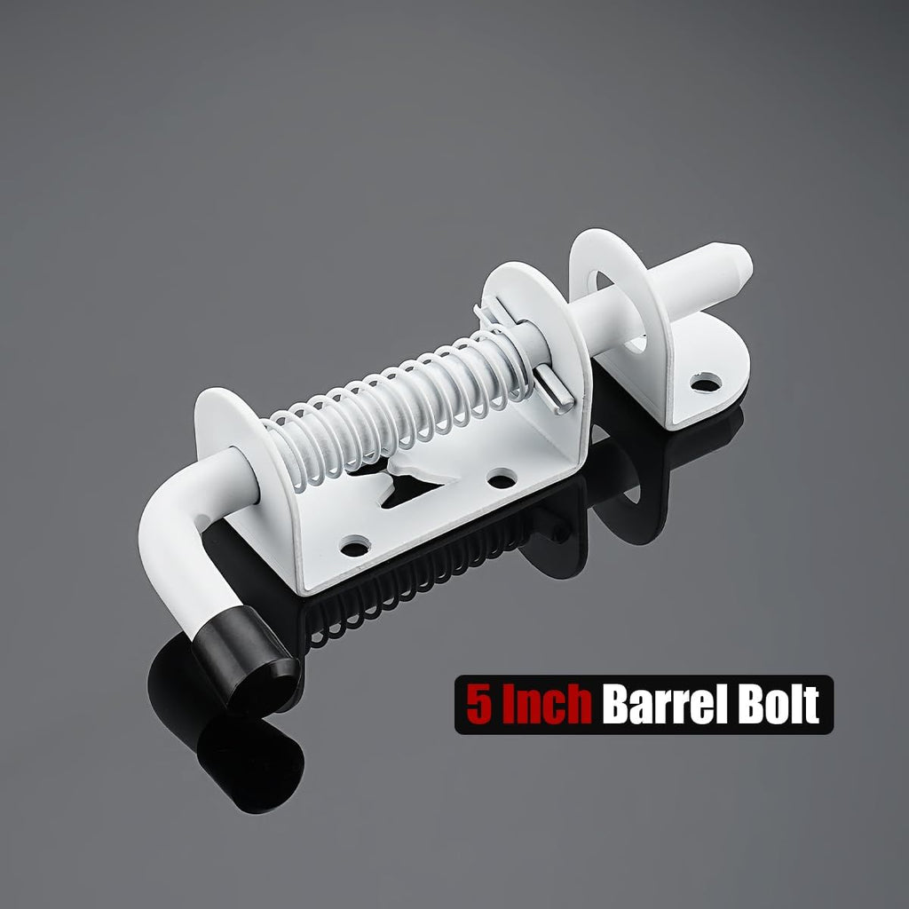 JQK Spring Loaded Latch Pin, 304 Stainless Steel Barrel Bolt Thickened 2mm Door Lock, 5 Inch Matte White Finished(2 Pack), HSB300-WH-P2