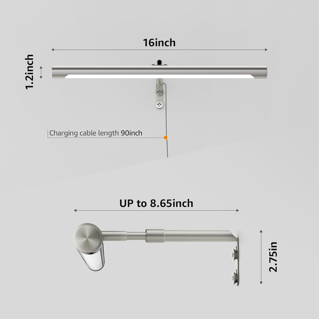 Picture Lights for Paintings Plug in, 16" Adjustable LED Picture Light Art Light with Timer, Remote Control Gallery Painting Wall Light for Picture Display Frame Dartboard Art Work (Nickel)