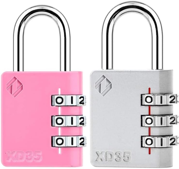 XD35 Combination Lock, 3-Digit Padlock for School Gym Sports LockerLock, Fence, Toolbox, Case, Hasp Storage (2-Pack, Pink, Gray)