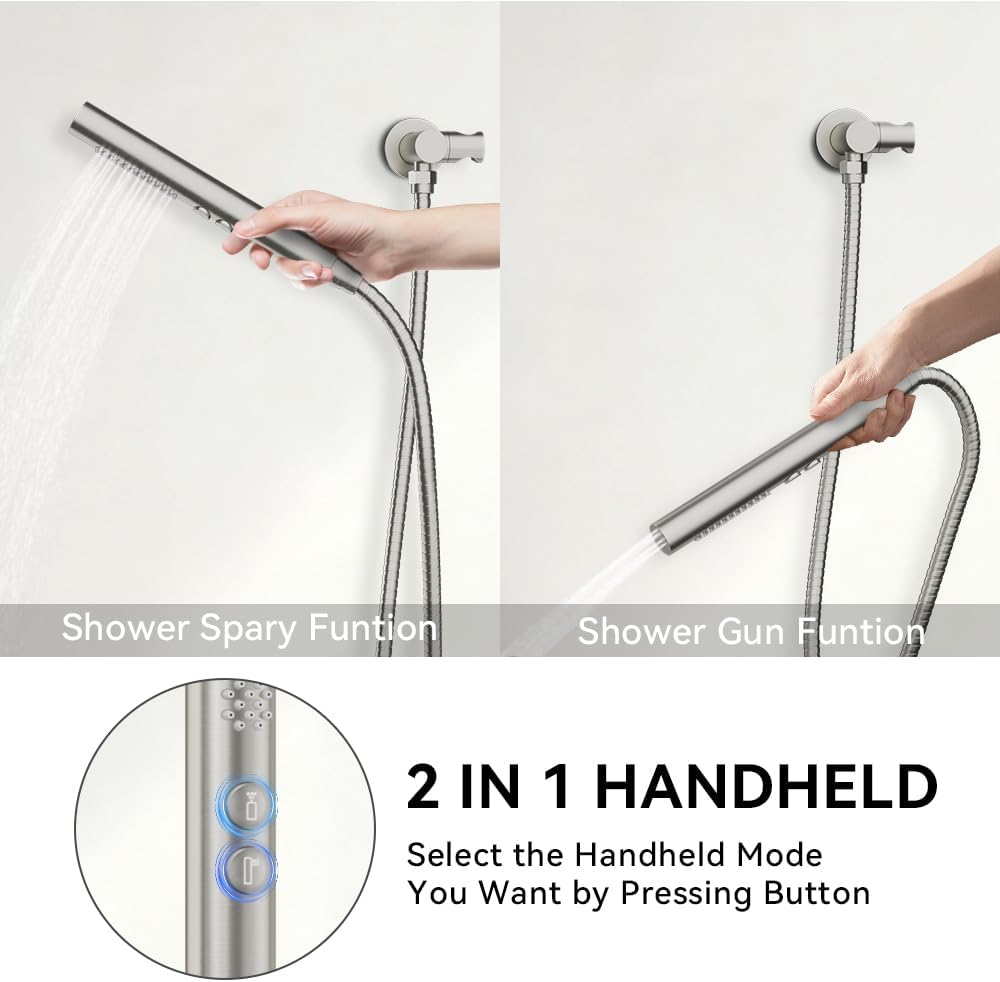 Shower Systems Shower Faucet Sets STARBATH 3 Way 12+6" Round Dual Rainfall Shower Head with Handheld Spray, Ceiling Mounted Rain Shower Valve with 5 Diverter and Trim Kit Complete, Brushed Nickel