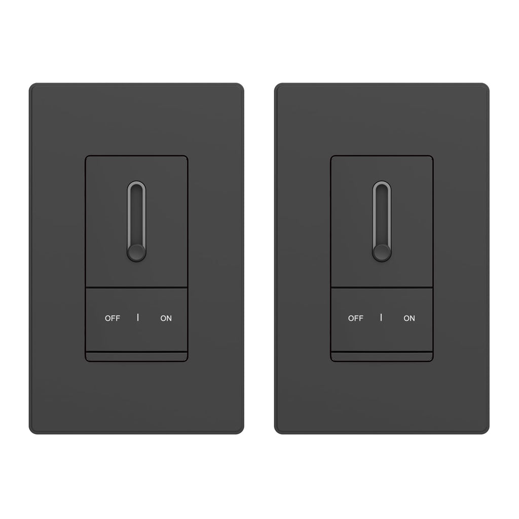 ELEGRP Slide Dimmer Switch for Dimmable LED, CFL and Incandescent Light Lamp Bulbs, Single Pole or 3-Way, Full Control with Preset, Rocker Paddle, Wall Plate Included, UL Listed (2 Pack, Matte Black)