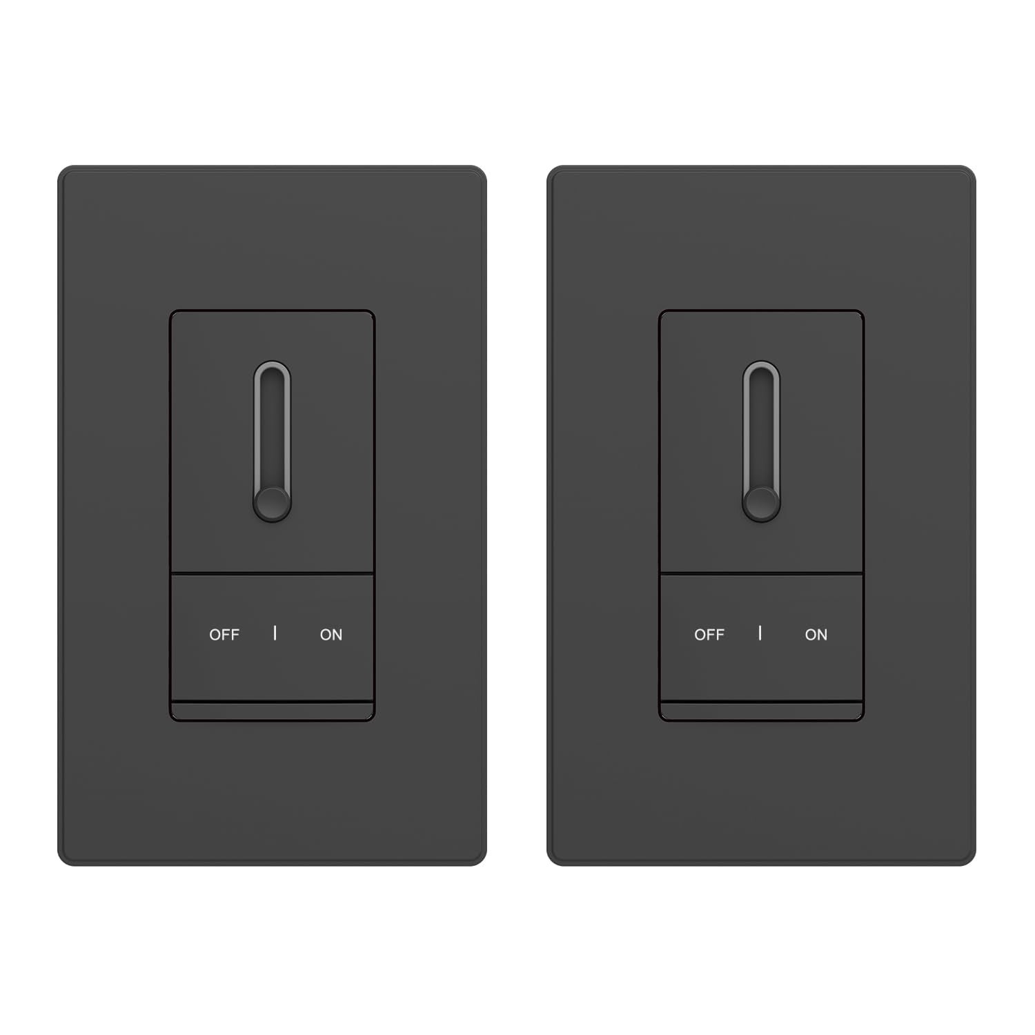 ELEGRP Slide Dimmer Switch for Dimmable LED, CFL and Incandescent Light Lamp Bulbs, Single Pole or 3-Way, Full Control with Preset, Rocker Paddle, Wall Plate Included, UL Listed (2 Pack, Matte Black)