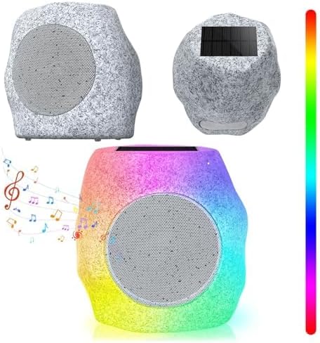 Outdoor Rock Speaker Bluetooth Speakers 48 W Deep Bass (2 Pack) – 16 Hr Playtime, Bluetooth 5.4 TWS Stereo, Aluminum‑Alloy Mesh,IPX5 Waterproof Solar-Powered Speaker Perfect for Pool