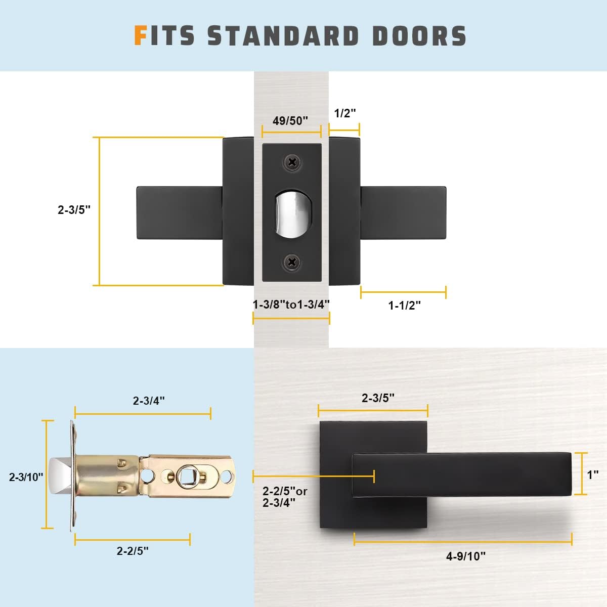 KNOBWELL 3 Pack Black Interior Door Handles Heavy Duty Door Levers Passage Door Handle Set Durable Door Hardware, Left or Right Handing, Door Handle Set 2.07 lb One Lever