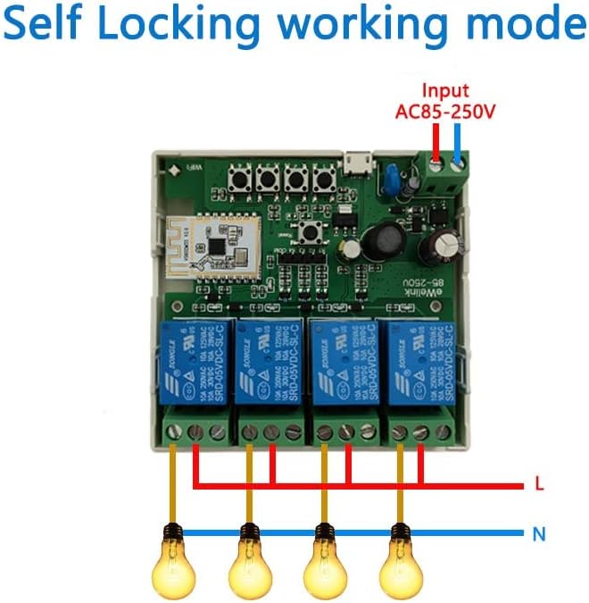 4 Channel Smart WiFi Relay Switching Module USB 5V/AC85V-250V, Supports Bluetooth Control, eWeLink App Remote Control, for Alexa Google Home