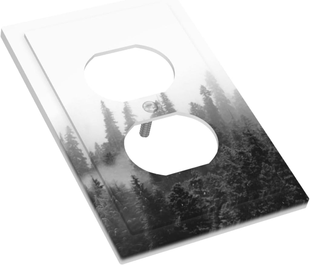 Outlet Covers Fores Black White Landscape Misty Woods 1 Gang Duplex Light Switch Cover Decorative Switch Plates Electrical Receptacle Faceplate Wall Plate For Farmhouse Cabin Decor