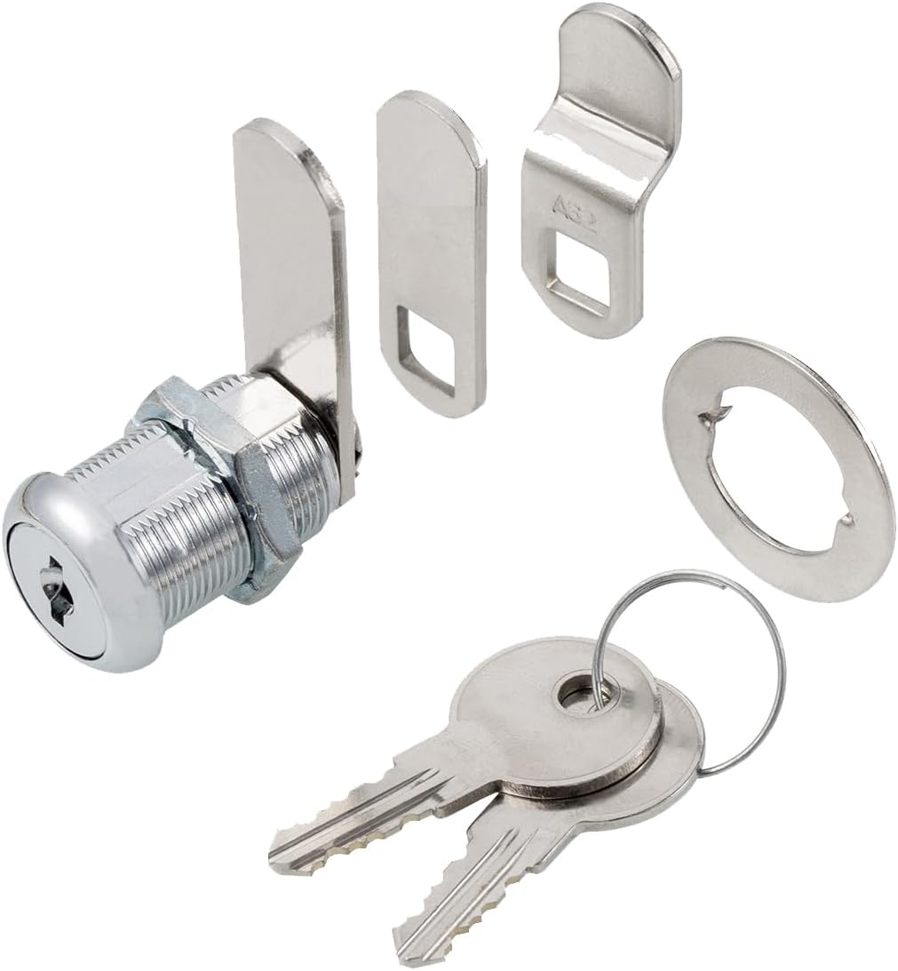 Cabinet Cam Locks Keyed Alike, 1” Cylinder Cam Locks for Tool Box RV Compartment Mailbox Vending Machine Drawer File Cabinet, Fits 3/4” Max Panel Thickness, Chrome Finish with 3 Cams and 2 Keys