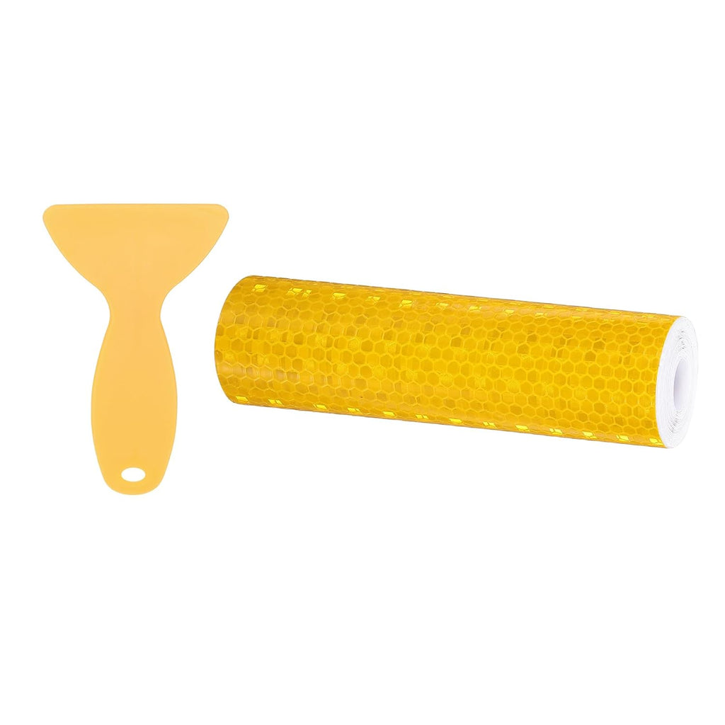 PATIKIL 6 Inch x 10 ft Reflective Tape, 1 Roll Waterproof Self Adhesive High Visibility Caution Warning Safety Tape Reflector with Scraper for Trucks Trailers Cars, Yellow
