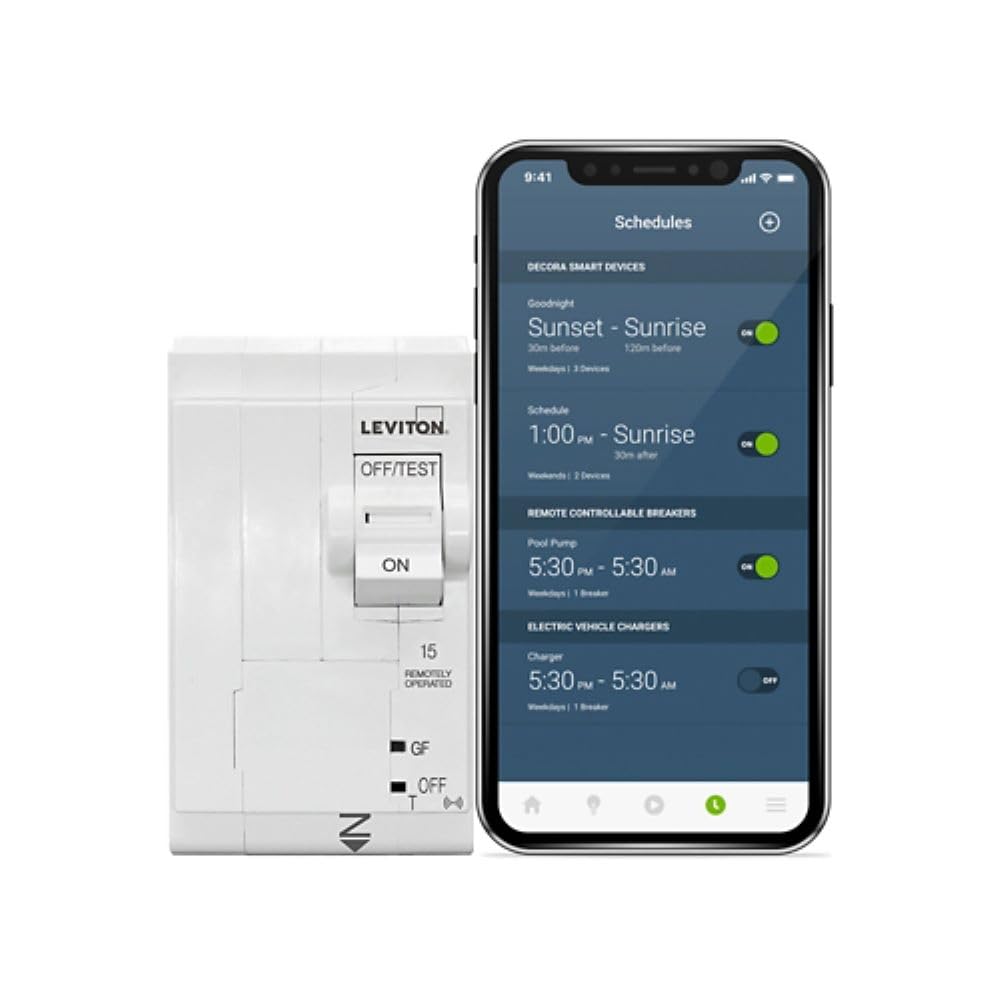 Leviton 2nd Gen Smart Circuit Breaker with Remote Control, GFCI, 2-Pole 15 Amp, 120/240-Volt and 120/208-Volt, 10kA Interrupt Rating, LB215-GST